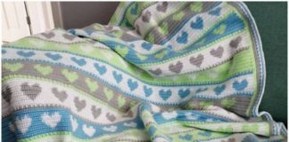 Blue and gray heart crochet blanket